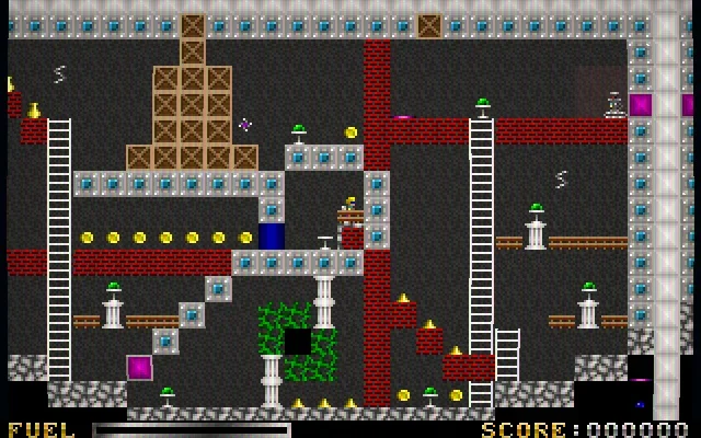 JetpackDX Moon Prison community level with futuristic tiles, ladders, hazards, treasure, and Trackbots